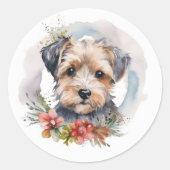 Yorkipoo Kerstkrans feestelijke pup Ronde Sticker (Voorkant)