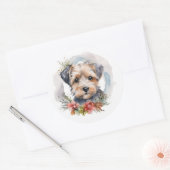 Yorkipoo Kerstkrans feestelijke pup Ronde Sticker (Envelop)
