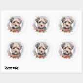 Yorkipoo Kerstkrans feestelijke pup Ronde Sticker (Vel)