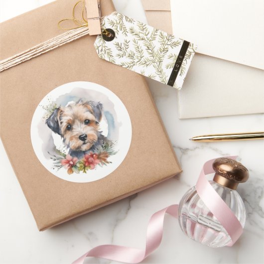 Yorkipoo Kerstkrans feestelijke pup Ronde Sticker (Geschenken)
