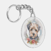 Yorkipoo Kerstkrans feestelijke pup Sleutelhanger (Voorkant Links)