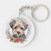 Yorkipoo Kerstkrans feestelijke pup Sleutelhanger (Achterkant)