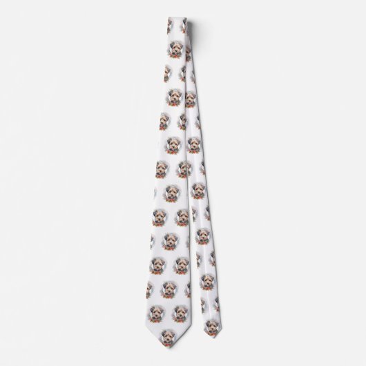 Yorkipoo Kerstkrans feestelijke pup Stropdas (Voorkant)