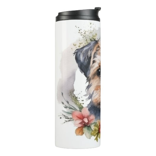 Yorkipoo Kerstkrans feestelijke pup Thermosbeker (Gedraaid links)