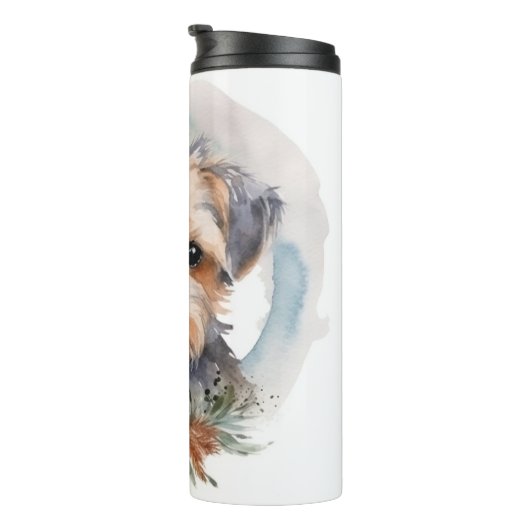 Yorkipoo Kerstkrans feestelijke pup Thermosbeker (Geroteerd rechts)