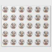 Yorkipoo Kerstkrans Festieve Pup Cadeaupapier (Vlak)