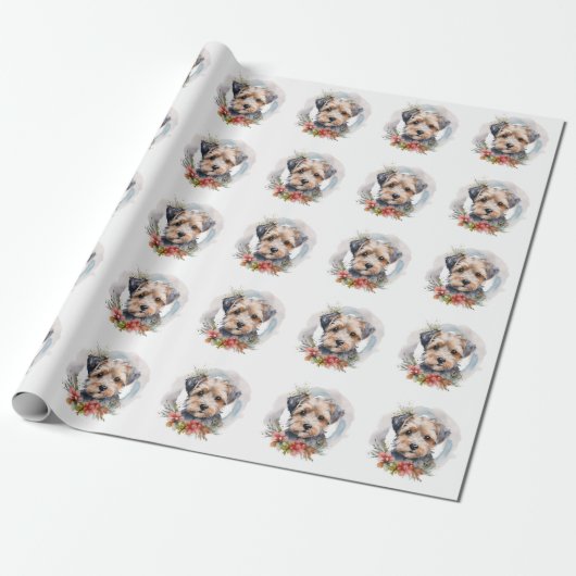 Yorkipoo Kerstkrans Festieve Pup Cadeaupapier (Uitgerold)