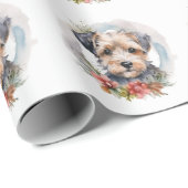 Yorkipoo Kerstkrans Festieve Pup Cadeaupapier (Rol Hoek)