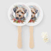 Yorkipoo Kerstkrans Festieve Pup Handwaaier (Voorkant en achterkant)