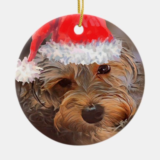 Yorkipoo kerstversiering keramisch ornament (Voorkant)