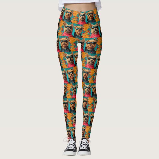 Yorkipoo met Hartrozen Valentijnsdag Leggings (Voorkant)