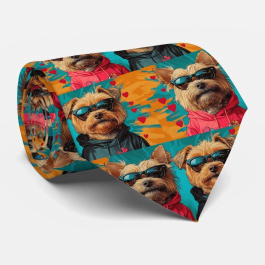 Yorkipoo met Hartrozen Valentijnsdag Stropdas (Opgerold)