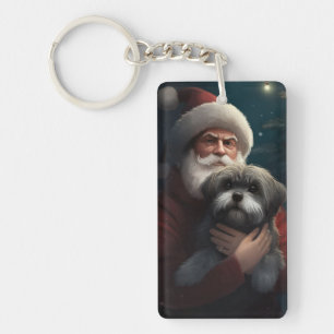 Yorkipoo met Kerstman Feestelijke Kerstmis Sleutelhanger