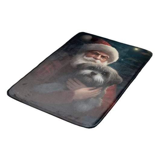 Yorkipoo met sinterklaas feestelijke kerst badmat (Gekanteld)