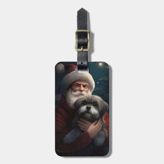 Yorkipoo met sinterklaas feestelijke kerst bagagelabel (Voorkant verticaal)