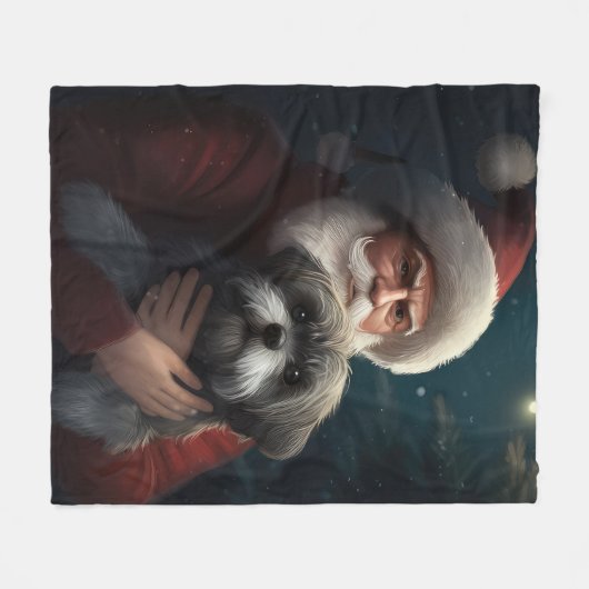 Yorkipoo met sinterklaas feestelijke kerst fleece deken (Voorkant (Horizontaal))