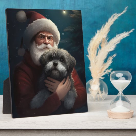 Yorkipoo met sinterklaas feestelijke kerst fotoplaat (Zijkant)