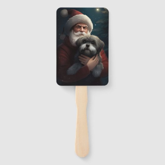 Yorkipoo met sinterklaas feestelijke kerst handwaaier (Achterkant)