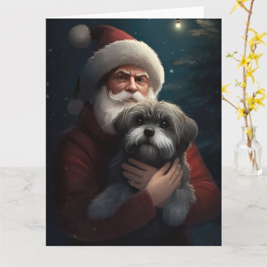 Yorkipoo met sinterklaas feestelijke kerst kaart (Gele Bloem)