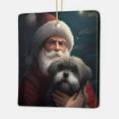 Yorkipoo met sinterklaas feestelijke kerst keramisch ornament (Links)