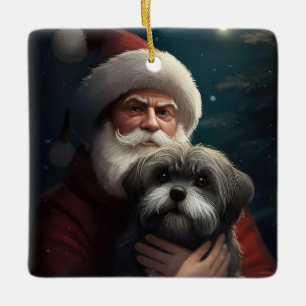 Yorkipoo met sinterklaas feestelijke kerst keramisch ornament