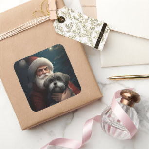 Yorkipoo met sinterklaas feestelijke kerst vierkante sticker