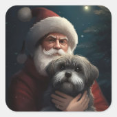 Yorkipoo met sinterklaas feestelijke kerst vierkante sticker (Voorkant)