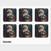 Yorkipoo met sinterklaas feestelijke kerst vierkante sticker (Vel)