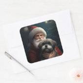 Yorkipoo met sinterklaas feestelijke kerst vierkante sticker (Envelop)