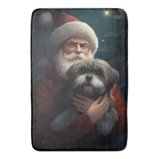 Yorkipoo met Sinterklaas Festive Kerstmis Badmat (Voorkant Verticaal)