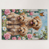 Yorkipoo Pastel Rozen Tuin Kunst Legpuzzel (Horizontaal)