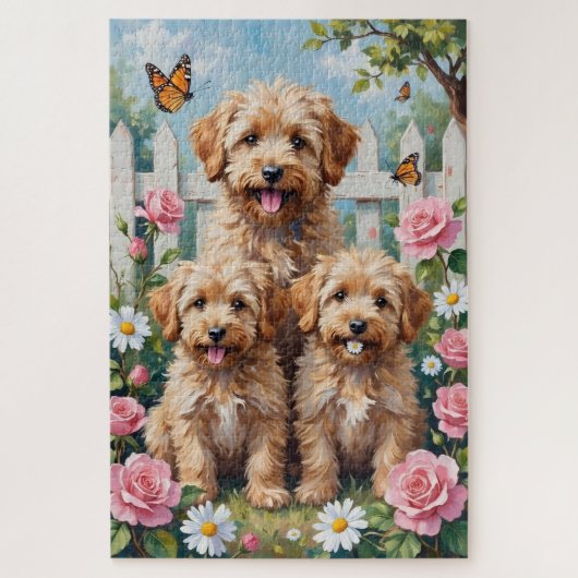 Yorkipoo Pastel Rozen Tuin Kunst Legpuzzel (Verticaal)
