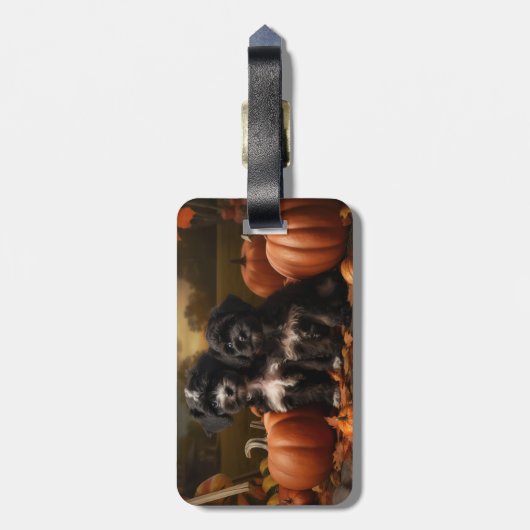 Yorkipoo Puppy Herfst Delight Pompoen Bagagelabel (Achterkant verticaal)