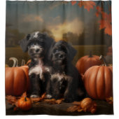 Yorkipoo Puppy Herfst Delight Pompoen Douchegordijn (Voorkant)