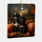 Yorkipoo Puppy Herfst Delight Pompoen Keramisch Ornament (Rechts)