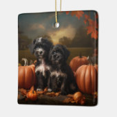 Yorkipoo Puppy Herfst Delight Pompoen Keramisch Ornament (Links)