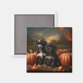 Yorkipoo Puppy Herfst Delight Pompoen Magneet (Voorkant / Achterkant)