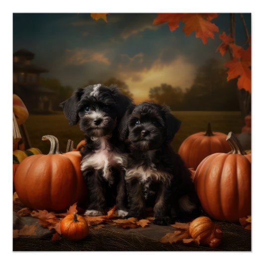 Yorkipoo Puppy Herfst Delight Pompoen Perfect Poster (Voorkant)