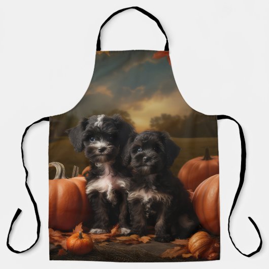 Yorkipoo Puppy Herfst Delight Pompoen Schort (Voorkant)