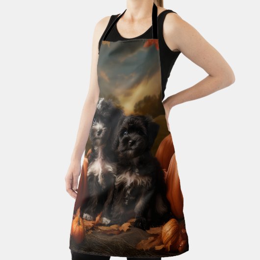 Yorkipoo Puppy Herfst Delight Pompoen Schort (Insitu)