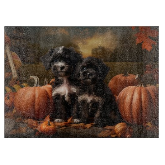Yorkipoo Puppy Herfst Delight Pompoen Snijplank (Voorkant)
