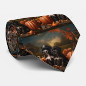 Yorkipoo Puppy Herfst Delight Pompoen Stropdas (Opgerold)