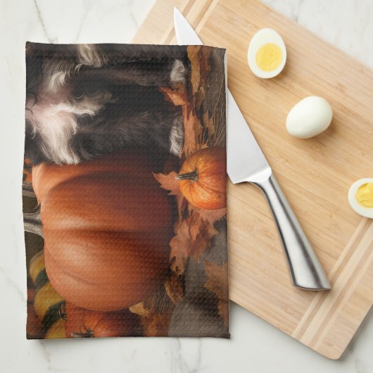 Yorkipoo Puppy Herfst Delight Pompoen Theedoek (Quarter Fold)