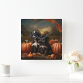 Yorkipoo Puppy Herfst Delight Pompoen Vierkante Klok (Huis)