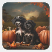 Yorkipoo Puppy Herfst Delight Pompoen Vierkante Sticker (Voorkant)