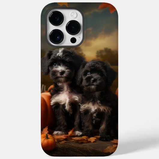 Yorkipoo Puppy Herfst Plezier Pompoen Case-Mate iPhone Case (Achterkant)