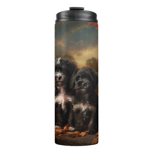 Yorkipoo Puppy Herfstpracht Pompoen Thermosbeker (Voorkant)