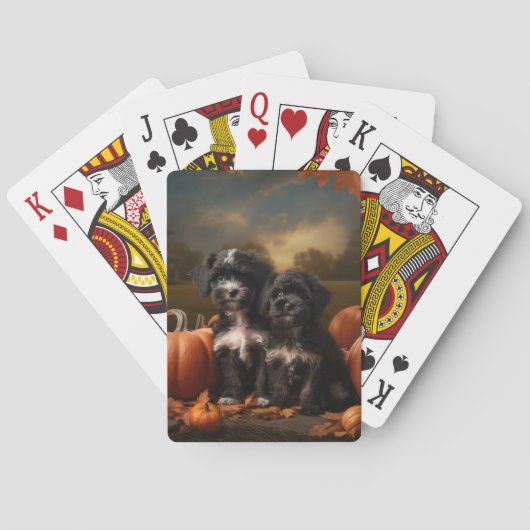 Yorkipoo Puppy Herfstvreugde Pompoen Pokerkaarten (Achterkant)