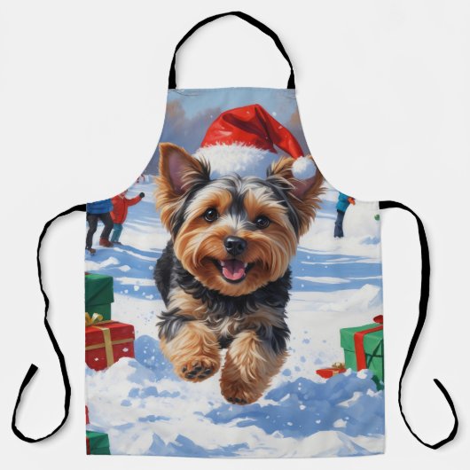 Yorkipoo Rent in de Sneeuw met Kerstmuts Schort (Voorkant)