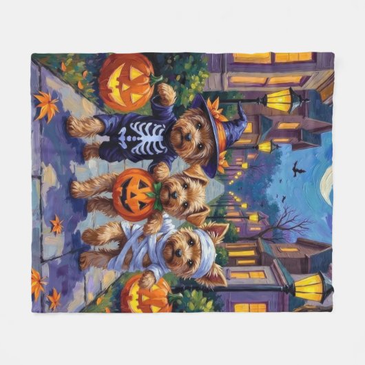 Yorkipoo Trick-or-Treating in Halloween Costumes Fleece Deken (Voorkant (Horizontaal))